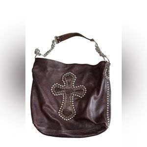 Leatherock handbag brown leather with studded cross